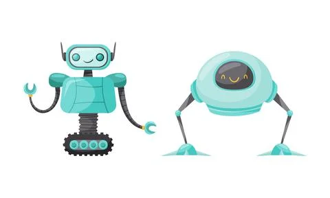 Cute Humanoid or Robot with Antenna as Artificial Intelligence Vector Set Stock Illustration
