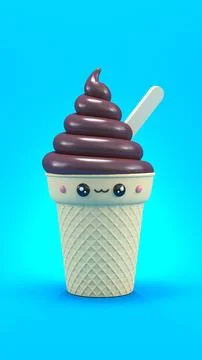 Cute ice cream 3d render Stock Illustration