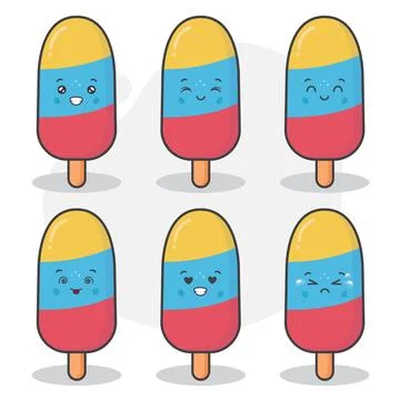 Cute Ice Cream Characters Set Stock Illustration