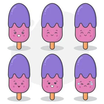 Cute Ice Cream Characters Set Stock Illustration