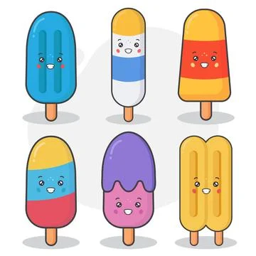 Cute Ice Cream Characters Set Stock Illustration