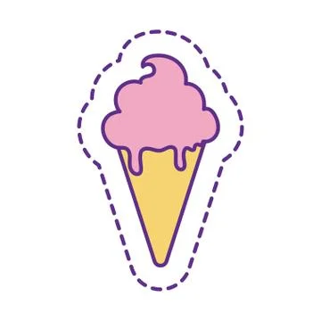 Cute ice cream cone patch line and fill style icon vector design Stock Illustration