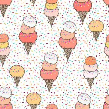 Cute ice cream seamless pattern background. Vector illustration. Stock Illustration