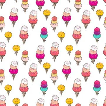 Cute ice cream seamless pattern background. Vector illustration. Stock Illustration