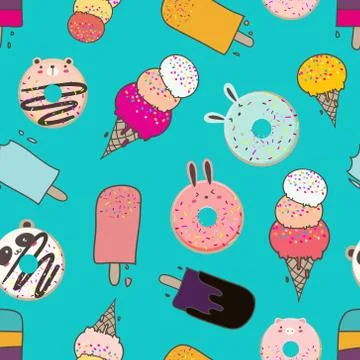 Cute ice cream seamless pattern background. Vector illustration. Stock Illustration