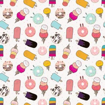 Cute ice cream seamless pattern background. Vector illustration. Stock Illustration