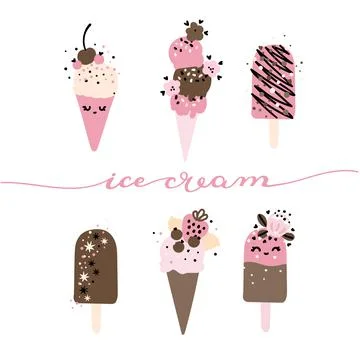 Cute ice cream set Stock Illustration