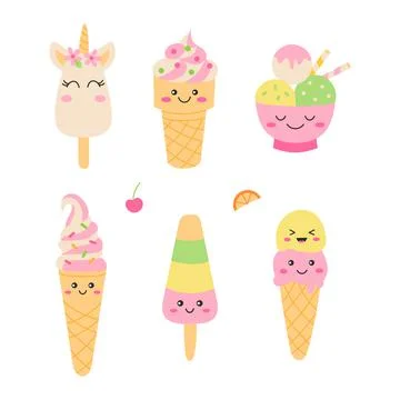 Cute ice cream set Stock Illustration