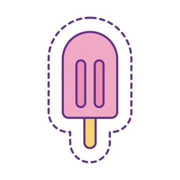 Cute ice cream with stick patch line and fill style icon vector design Illustrazione stock