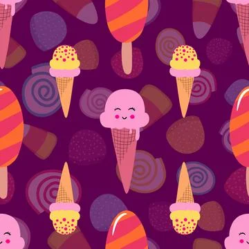 Cute ice cream vector seamless pattern design Stock Illustration