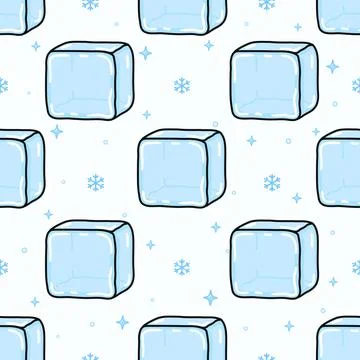 Cute ice cube seamless pattern with snowflakes Stock Illustration