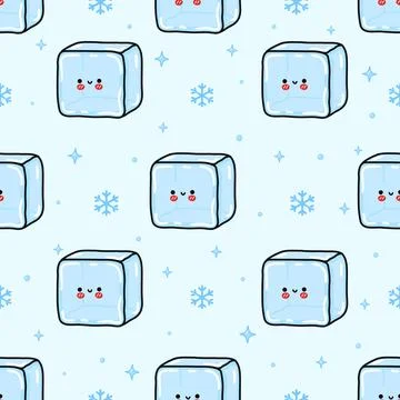 Cute ice cube seamless pattern with snowflakes Stock Illustration
