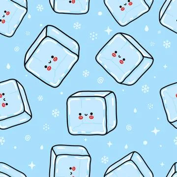 Cute ice cube seamless pattern with snowflakes Ilustración de archivo
