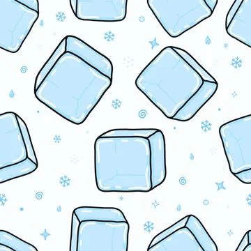 Cute ice cube seamless pattern with snowflakes Ilustração Stock