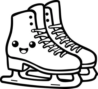 Cute ice skates pair coloring page icon Ilustração Stock