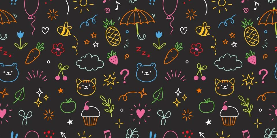 Cute icon kid pattern. Seamless vector pattern with happy baby animals face and Stock Illustration