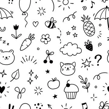 Cute icon kid pattern. Seamless vector pattern with happy baby animals face and Stock Illustration