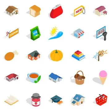 Cute icons set, isometric style Stock Illustration