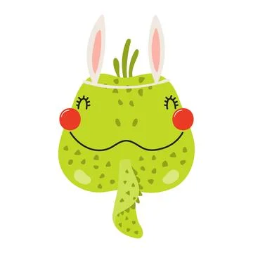 Cute iguana face with Easter bunny ears character illustration Stock Illustration