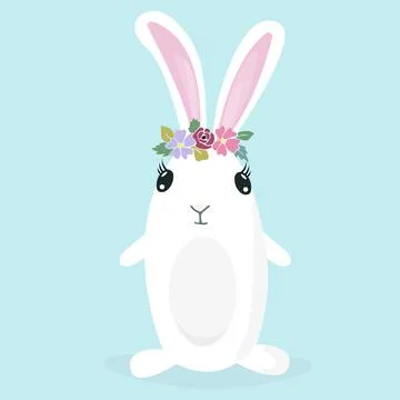 Cute illustration with easter bunny, rabbit with spring flowers. Symbol of Stock Illustration