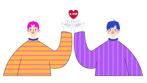 Cute illustration of two K-pop idols making a pinky swear promise with a re.. Stock Illustration