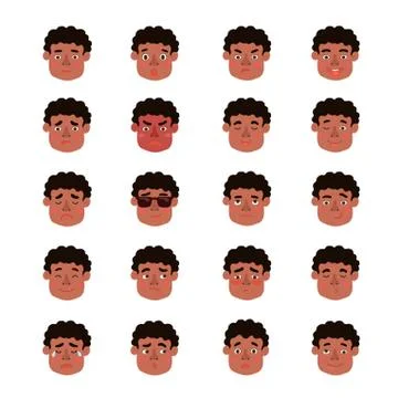 Cute illustrations set of boys with different emotions Stock Illustration