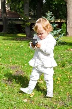Cute infant with cellular Stock Photos