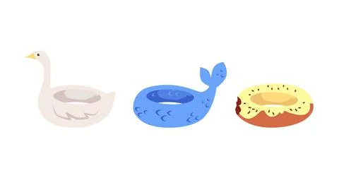 Cute inflatable pool ring set with creative animal and dessert designs Illustrazione stock