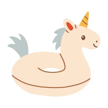 Cute inflatable unicorn swim ring floatie vector illustration. Summer pool Stock Illustration