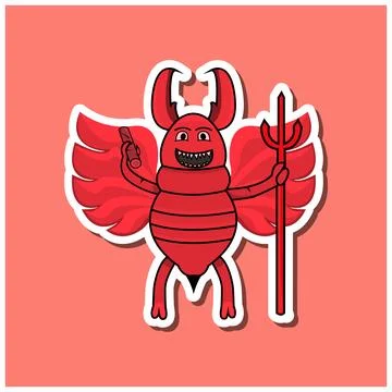 Cute Insect Sticker With Devil Termite Cartoon. Pink Background. Stock-Illustration