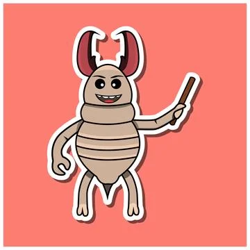 Cute Insect Sticker With Teaching Termite Cartoon. Pink Background. Stock Illustration
