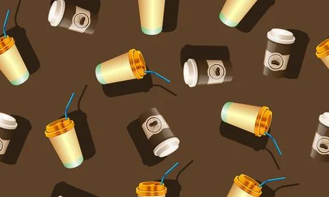 Cute inspirational seamless pattern with cups on brown background. Stock Illustration