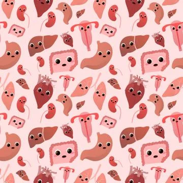 Cute internal human oragans pattern or wallpaper or background in childish ca Stock Illustration