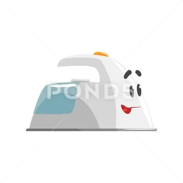 Cute iron cartoon character, humanized funny home appliance vector Illustration Stock Illustration