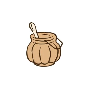 Cute jam jar with spoon inside and little handle, marmalade container Stock Illustration