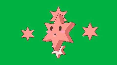 Cute japanese 3d six point stars hero-ring green screen loop Видео 342789911