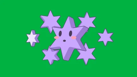 Cute japanese 3d six point stars orbit green screen loop Stock Footage 342799247