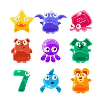 Cute Jelly Creatures Set Stock Illustration