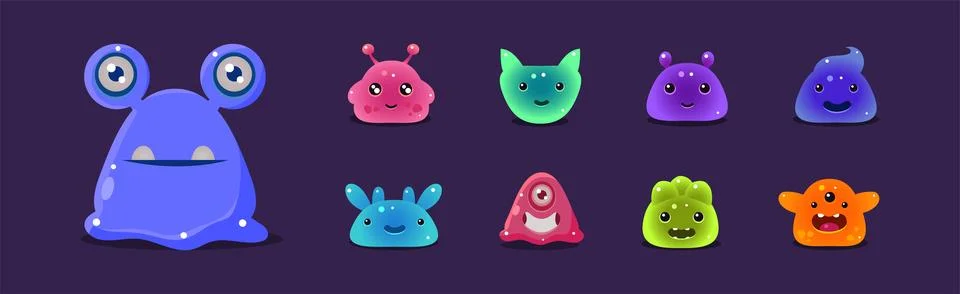 Cute Jelly Monster Funny Game Element Vector Set Stock Illustration