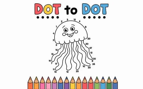 Cute jellyfish dot to dot activity with colorful pencils Stock Illustration