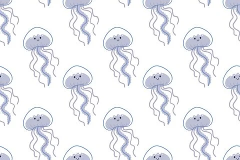 Cute Jellyfish Seamless Pattern Vector Illustration Stock Illustration
