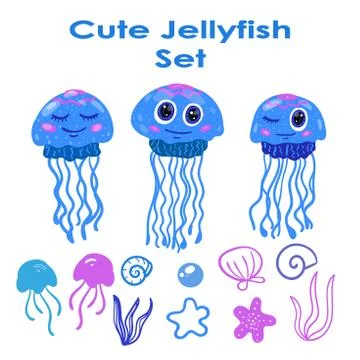 Cute Jellyfish Set Stock Illustration