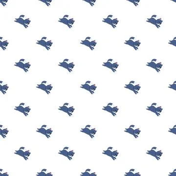 Cute jumping blue cat seamless pattern background Stock Illustration