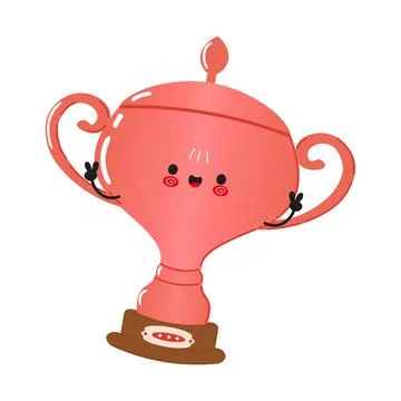 Cute Jumping Bronze Trophy Cup Cartoon Character with a Joyful Expression Illustrazione stock