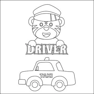 Cute junior driver. Cartoon hand drawn vector illustration. Stock Illustration
