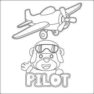 Cute junior pilot. Cartoon hand drawn vector illustration. Stock Illustration
