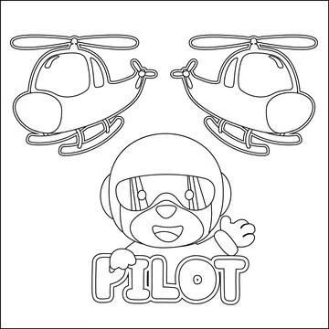 Cute junior pilot. Cartoon hand drawn vector illustration Stock Illustration