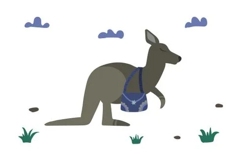 Cute kangaroo with bag. Stock Illustration