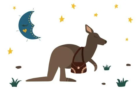 Cute kangaroo with bag. Stock Illustration