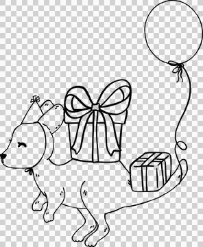Cute Kangaroo Birthday with Gift boxes and Balloon Doodle Outline, Australi.. Stock Illustration